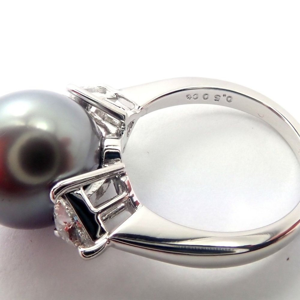 Rare! Mikimoto Platinum .5ctw Diamond 12mm Tahitian South Sea Pearl Heart Ring - Picture 10 of 10